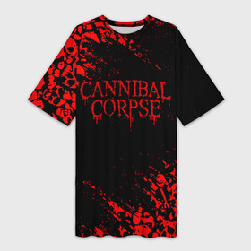 Платье-футболка 3D с принтом CANNIBAL CORPSE КРАСНЫЕ ЧЕРЕПА в Курске,  |  | cannibal | cannibal corpse | corpse | death metal | deathgrind | алекс уэбстер | брутальный дэт метал | дэт метал | дэтграйнд | каннибал корпс | кеннибал корпс | кэннибал корпс | пол мазуркевич | роб барретт | труп каннибала