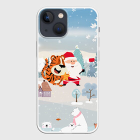 Чехол для iPhone 13 mini с принтом Санта и тигр делают сэлфи в Курске,  |  | 2022 | год тигра | новый год | новый год 2022 | символ года | тигр | тигренок | тигрица | тигры