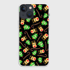 Чехол для iPhone 13 mini с принтом Олени, елки и карамель в Курске,  |  | caramel | christmas | deer | lollipop | merry christmas | new year | santa | spruce | tree | акварель | ёлка | зима | зимний узор | карамель | леденец | лес | новогодние олени | новогодний узор | новогодняя ночь | новый год | ночь | олени