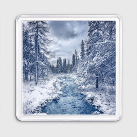 Магнит 55*55 с принтом СНЕЖНЫЙ ПЕЙЗАЖ в Курске, Пластик | Размер: 65*65 мм; Размер печати: 55*55 мм | fores | ice | snow | white | winter | белый | вода | зима | иней | красота | лед | лес | мороз | небо | новый год | пейзаж | природа | река | ручей | снег