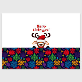 Поздравительная открытка с принтом Merry Christmas (оленёнок) в Курске, 100% бумага | плотность бумаги 280 г/м2, матовая, на обратной стороне линовка и место для марки
 | Тематика изображения на принте: christmas | merry christmas | santa claus | дед мороз | ёлка | новогодние олени | новый год | оленёнок бэмби | оленёнок рудольф | орнамент | с новым годом | сантаклаус | свитер с оленями | снегурочка | снежинки | узоры