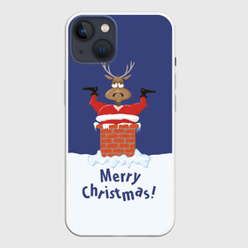Чехол для iPhone 13 с принтом Санта в трубе с Оленем в Курске,  |  | christmas | merry christmas | santa claus | дед мороз | ёлка | новогодние олени | новый год | оленёнок бэмби | оленёнок рудольф | орнамент | с новым годом | сантаклаус | свитер с оленями | снегурочка | снежинки | узоры