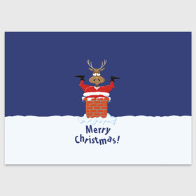 Поздравительная открытка с принтом Санта в трубе с Оленем в Курске, 100% бумага | плотность бумаги 280 г/м2, матовая, на обратной стороне линовка и место для марки
 | Тематика изображения на принте: christmas | merry christmas | santa claus | дед мороз | ёлка | новогодние олени | новый год | оленёнок бэмби | оленёнок рудольф | орнамент | с новым годом | сантаклаус | свитер с оленями | снегурочка | снежинки | узоры
