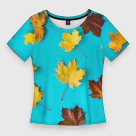 Женская футболка 3D Slim с принтом Кленовый листочек в Курске,  |  | красивое | листья | модное | осень | тренды