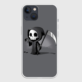 Чехол для iPhone 13 с принтом жнец и цветок в Курске,  |  | black | death | flower | halloween | hood | leaves | reaper | robe | scull | scythe | sunset | жнец | закат | капюшон | коса | листья | одеяние | хэллоуин | цветок | череп | черый