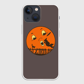 Чехол для iPhone 13 mini с принтом Ожившая ночь в Курске,  |  | bat | black | broom | c | cat | evening | face | fence | flight | full moon | halloween | mouse | mystic | night | sky | smile | sunrise | sunset | witch | ведьма | вечер | восход | забор | закат | кот | летучая | лицо | метла | мистика | м