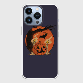 Чехол для iPhone 13 Pro с принтом Night of Fear. Mystic Sunset в Курске,  |  | bat | branch | candle | candles | evening | flame | halloween | jack | lamp | mystic | night | pumpkin | smoke | sunset | tree | wax | ветка | вечер | воск | дерево | джека | дым | закат | летучая | мистика | мышь | ночь | пламя | светильни