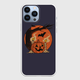 Чехол для iPhone 13 Pro Max с принтом Night of Fear. Mystic Sunset в Курске,  |  | bat | branch | candle | candles | evening | flame | halloween | jack | lamp | mystic | night | pumpkin | smoke | sunset | tree | wax | ветка | вечер | воск | дерево | джека | дым | закат | летучая | мистика | мышь | ночь | пламя | светильни