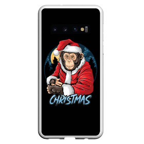 Чехол для Samsung Galaxy S10 с принтом CHRISTMAS (обезьяна) в Курске, Силикон | Область печати: задняя сторона чехла, без боковых панелей | chimpanzee | christmas | gorilla | merry christmas | monkey | santa claus | бигфут | гамадрил | гиббон | год обе | горилла | дед мороз | ёлка | животное | зверь | мартышка | новый год | обезьяна | орангутан | подарок | праздник