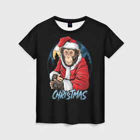 Женская футболка 3D с принтом CHRISTMAS (обезьяна) в Курске, 100% полиэфир ( синтетическое хлопкоподобное полотно) | прямой крой, круглый вырез горловины, длина до линии бедер | chimpanzee | christmas | gorilla | merry christmas | monkey | santa claus | бигфут | гамадрил | гиббон | год обе | горилла | дед мороз | ёлка | животное | зверь | мартышка | новый год | обезьяна | орангутан | подарок | праздник