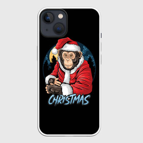 Чехол для iPhone 13 с принтом CHRISTMAS (обезьяна) в Курске,  |  | chimpanzee | christmas | gorilla | merry christmas | monkey | santa claus | бигфут | гамадрил | гиббон | год обе | горилла | дед мороз | ёлка | животное | зверь | мартышка | новый год | обезьяна | орангутан | подарок | праздник