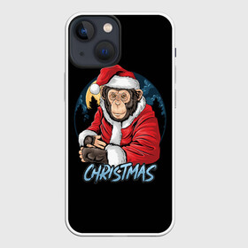 Чехол для iPhone 13 mini с принтом CHRISTMAS (обезьяна) в Курске,  |  | Тематика изображения на принте: chimpanzee | christmas | gorilla | merry christmas | monkey | santa claus | бигфут | гамадрил | гиббон | год обе | горилла | дед мороз | ёлка | животное | зверь | мартышка | новый год | обезьяна | орангутан | подарок | праздник