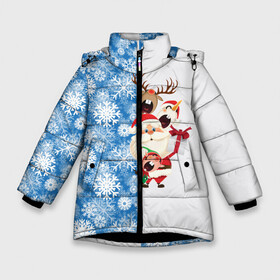 Зимняя куртка для девочек 3D с принтом Подарок от Санты в Курске, ткань верха — 100% полиэстер; подклад — 100% полиэстер, утеплитель — 100% полиэстер. | длина ниже бедра, удлиненная спинка, воротник стойка и отстегивающийся капюшон. Есть боковые карманы с листочкой на кнопках, утяжки по низу изделия и внутренний карман на молнии. 

Предусмотрены светоотражающий принт на спинке, радужный светоотражающий элемент на пуллере молнии и на резинке для утяжки. | Тематика изображения на принте: christmas | merry christmas | santa claus | гном | дед мороз | ёлка | зима | мороз | новый год | олень | подарок | праздник | рождество | с новым годом | санта клаус | снеговик | снегурочка | снежинки