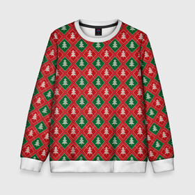 Детский свитшот 3D с принтом Ёлочки (красно зелёные) в Курске, 100% полиэстер | свободная посадка, прямой крой, мягкая тканевая резинка на рукавах и понизу свитшота | merry christmas | бабушкин свитер | дед мороз | ёлка | елочные шары | новогодний подарок | новый год | подарок | природа | рождество | свитер | свитер с ёлками | снежинки