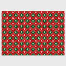 Поздравительная открытка с принтом Ёлочки (красно зелёные) в Курске, 100% бумага | плотность бумаги 280 г/м2, матовая, на обратной стороне линовка и место для марки
 | merry christmas | бабушкин свитер | дед мороз | ёлка | елочные шары | новогодний подарок | новый год | подарок | природа | рождество | свитер | свитер с ёлками | снежинки