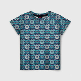 Детская футболка 3D с принтом Алатырь (свитер) в Курске, 100% гипоаллергенный полиэфир | прямой крой, круглый вырез горловины, длина до линии бедер, чуть спущенное плечо, ткань немного тянется | merry christmas | алатырь | бабушкин свитер | восьмикоечная звезда | зима | мороз | новый год | орнамент | подарок | свитер | свитер алатырь | свитер с оленями | северные узоры | снег | снежинки