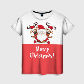 Женская футболка 3D с принтом Санта с 2 Оленями в Курске, 100% полиэфир ( синтетическое хлопкоподобное полотно) | прямой крой, круглый вырез горловины, длина до линии бедер | christmas | merry christmas | santa claus | дед мороз | ёлка | зима | мороз | новогодние олени | новый год | оленёнок бэмби | оленёнок рудольф | подарок | праздник | рождество | с новым годом | санта клаус