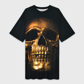 Платье-футболка 3D с принтом Gold Skull в Курске,  |  | gold skull | skull | золотой череп | череп | череп на черном фоне