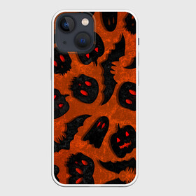 Чехол для iPhone 13 mini с принтом Halloween print в Курске,  |  | halloween | подарок на хэллоуин | страшный принт | тыква хэллоуин | ужастик | хэллоуин