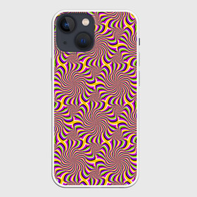 Чехол для iPhone 13 mini с принтом Желто фиолетовая иллюзия вращения в Курске,  |  | абстракция | аум | галлюцинация | зазеркалье | игра ума | иллюзии | индиго | майя | мантра | медитация | мираж | неон | нирвана | обман зрения | ом | оптические иллюзии | просветление | психоделика