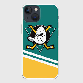 Чехол для iPhone 13 mini с принтом Анахайм Дакс, NHL в Курске,  |  | Тематика изображения на принте: anahaim ducks | anaheim | anaheim ducks | ducks | hockey | nhl | usa | дакс | нхл | спорт | сша | хоккей | шайба