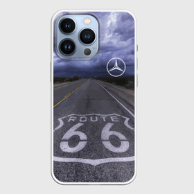 Чехол для iPhone 13 Pro с принтом Мерседес, трасса 66 в Курске,  |  | Тематика изображения на принте: mercedes | nature | road | route | sky | speed | дорога | мерседес | небо | природа | скорость | трасса 66 | шоссе