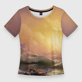 Женская футболка 3D Slim с принтом Шторм в море девятый вал в Курске,  |  | 9 вал | айвазовский | буря | девятая волна | девятый вал | масляные краски | море | морской пейзаж | огромные волны | роковая опасность | цунами | шторм в океане