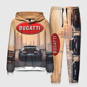Мужской костюм 3D (с толстовкой) с принтом Bugatti на фоне Дубая ОАЭ с логотипом в Курске,  |  | bugatti chiron | bugatti veyron | бугатти | гиперкары | дубай | закат | оаэ | спортивные машины | спорткары