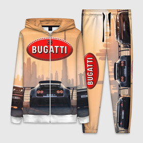 Женский костюм 3D с принтом Bugatti на фоне Дубая ОАЭ с логотипом в Курске,  |  | bugatti chiron | bugatti veyron | бугатти | гиперкары | дубай | закат | оаэ | спортивные машины | спорткары