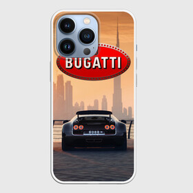 Чехол для iPhone 13 Pro с принтом Bugatti на фоне Дубая ОАЭ с логотипом в Курске,  |  | bugatti chiron | bugatti veyron | бугатти | гиперкары | дубай | закат | оаэ | спортивные машины | спорткары