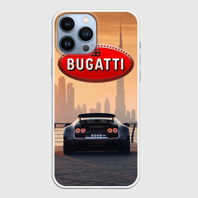 Чехол для iPhone 13 Pro Max с принтом Bugatti на фоне Дубая ОАЭ с логотипом в Курске,  |  | bugatti chiron | bugatti veyron | бугатти | гиперкары | дубай | закат | оаэ | спортивные машины | спорткары