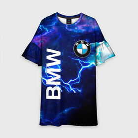 Детское платье 3D с принтом [BMW] Синяя молния в Курске, 100% полиэстер | прямой силуэт, чуть расширенный к низу. Круглая горловина, на рукавах — воланы | Тематика изображения на принте: bmw | bmw performance | m | motorsport | performance | бмв | моторспорт