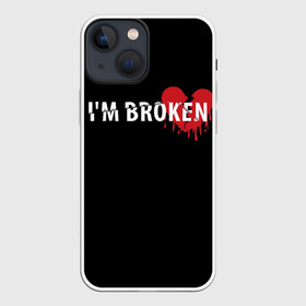 Чехол для iPhone 13 mini с принтом Im broken (с разбитым сердцем) в Курске,  |  | im broken | настроение | простой принт | разбитое сердце | сердце | сломан | стиль жизни | я сломан