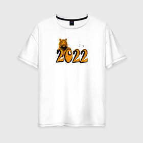 Женская футболка хлопок Oversize с принтом Принт с тигром, 2022 в Курске, 100% хлопок | свободный крой, круглый ворот, спущенный рукав, длина до линии бедер
 | дизайнерский подарок | для мужчин | новогодние подарки | рождественские принты | символ 2022 | тигр
