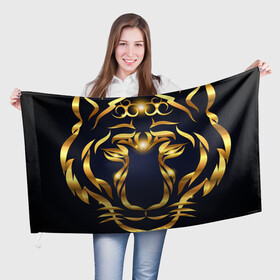 Флаг 3D с принтом Золотой символ года Тигр в Курске, 100% полиэстер | плотность ткани — 95 г/м2, размер — 67 х 109 см. Принт наносится с одной стороны | Тематика изображения на принте: в чем встречать новый год | золотой узор | идея подарка на новый год | подарок на новый год | символ нового года | тигр золотой | тигр символ года 2022 | узоры из золота