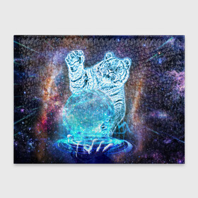 Обложка для студенческого билета с принтом Звездный тигр в Курске, натуральная кожа | Размер: 11*8 см; Печать на всей внешней стороне | Тематика изображения на принте: год тигра | космос | неоновый тигр | синий тигр | тигр
