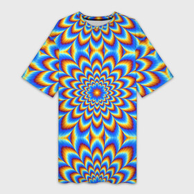 Платье-футболка 3D с принтом Пульсирующий синий цветок (оптическая иллюзия) в Курске,  |  | абстракция | аум | галлюцинация | зазеркалье | игра ума | иллюзии | индиго | майя | мантра | медитация | мираж | неон | нирвана | обман зрения | ом | оптические иллюзии | просветление | психоделика