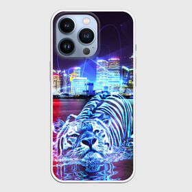 Чехол для iPhone 13 Pro с принтом Плывущий неоновый тигр в Курске,  |  | Тематика изображения на принте: год тигра | животные | неоновый тиг | плывущий тигр | тигр