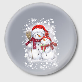 Значок с принтом Два снеговика в Курске,  металл | круглая форма, металлическая застежка в виде булавки | Тематика изображения на принте: 2022 | год тигра | новогодний подарок | новый год | подарок на новый год | снег | снеговик | снеговики