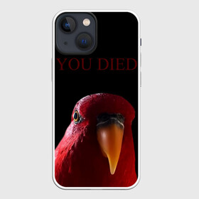 Чехол для iPhone 13 mini с принтом Красный попугай | Red parrot в Курске,  |  | 3 | bird | dark | gumi | hideaki utsumi | meme | parrot | red | souls | tiktok | wue | wuewuewue | вуе | дарк | красная | красный | мем | попугай | птица | соулс | тикоток | япония
