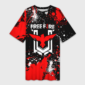 Платье-футболка 3D с принтом Free Fire: Брызги и капли красок. в Курске,  |  | free fire | free fire battlegrounds | garena | garena free fire | гарена | игра | фри фаер | шутер