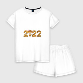 Женская пижама с шортиками хлопок с принтом 2022 Тигруля в Курске, 100% хлопок | футболка прямого кроя, шорты свободные с широкой мягкой резинкой | 2022 | happy new year | год тигра | новый год | тигр