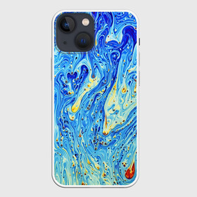 Чехол для iPhone 13 mini с принтом Сползающие краски в Курске,  |  | акварель | арт | белый | жёлтый | краски | мазки | мазки красок | рисунок | рисунок акварелью | рисунок красками | синий