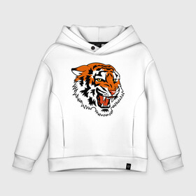 Детское худи Oversize хлопок с принтом Smiling Tiger в Курске, френч-терри — 70% хлопок, 30% полиэстер. Мягкий теплый начес внутри —100% хлопок | боковые карманы, эластичные манжеты и нижняя кромка, капюшон на магнитной кнопке | 2022 | animal | cat | lion | tiger | год тигра | животные | зверь | зубы | кот | кошка | лев | охотник | полосатый | природа | тигр | тигренок | тигрица | хищник