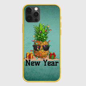 Чехол для iPhone 12 Pro с принтом Праздничный ананас в Курске, силикон | область печати: задняя сторона чехла, без боковых панелей | Тематика изображения на принте: 2022 | ананас | арт | гирлянды | графика | новый год | фрукт