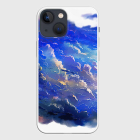 Чехол для iPhone 13 mini с принтом Высокие облака в Курске,  |  | акварель | арт | гуашь | картина красками | краски | небо | облака | облако | природа | рисунок | синий