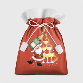 Подарочный 3D мешок с принтом Дед Мороз и шампанское в Курске, 100% полиэстер | Размер: 29*39 см | 2022 | год тигра | дед мороз | новогоднее шампанское | новый год | подарок на новый год | праздник