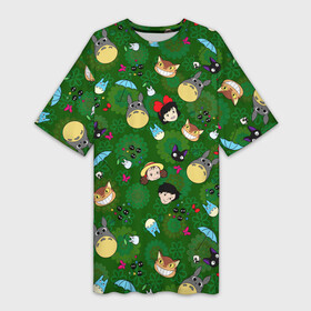 Платье-футболка 3D с принтом Totoro Kiki ALLSTARS в Курске,  |  | ambrella | anime | catbus | dzidzi | ghibli | kiki | may | sacki | susuwatari | totoro | witch | аниме | ведьма | дзидзи | зонтик | кики | кот | котобус | мэй | сацки | сусуватари | тоторо