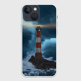 Чехол для iPhone 13 mini с принтом НОЧНОЙ МАЯК в Курске,  |  | light | night | ocean | sea | буря | волны | маяк | море | ночь | океан | пейзаж | природа | свет | стихия