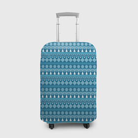 Чехол для чемодана 3D с принтом Новогодний узор сине-белого цвета в Курске, 86% полиэфир, 14% спандекс | двустороннее нанесение принта, прорези для ручек и колес | 2022 | gift | ёлка | новый год | подарки | подарок | снежинка | узор